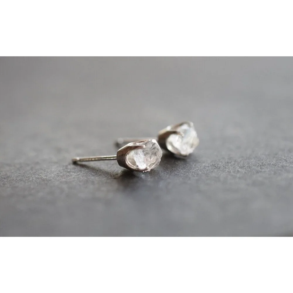 Lake County diamond earrings, 925 sterling silver, raw gemstones